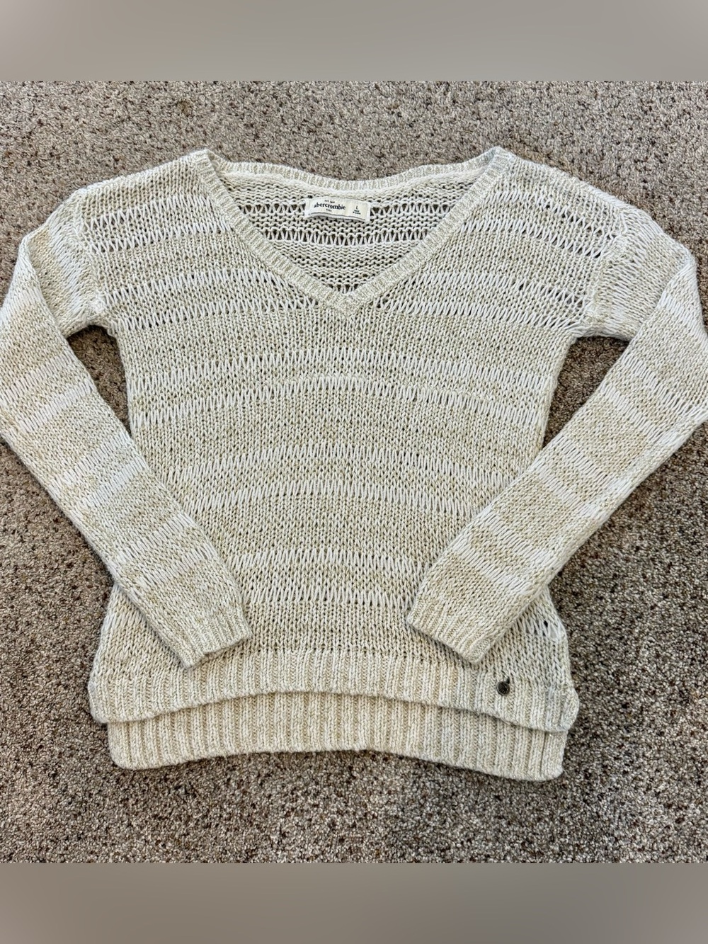 Y2K abercrombie kids Cream Open-Knit V-Neck Sweater